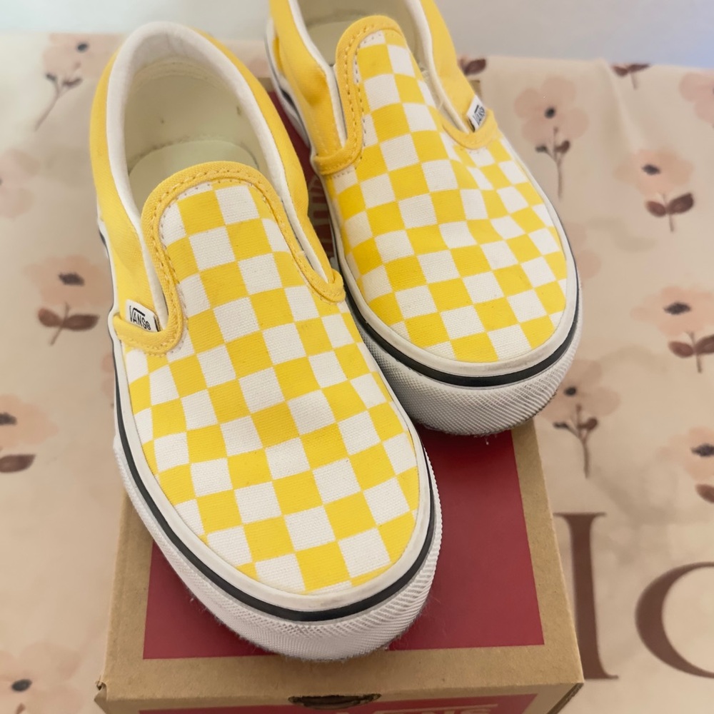 Vans Classic Yellow and White Checkered Slip-Ons